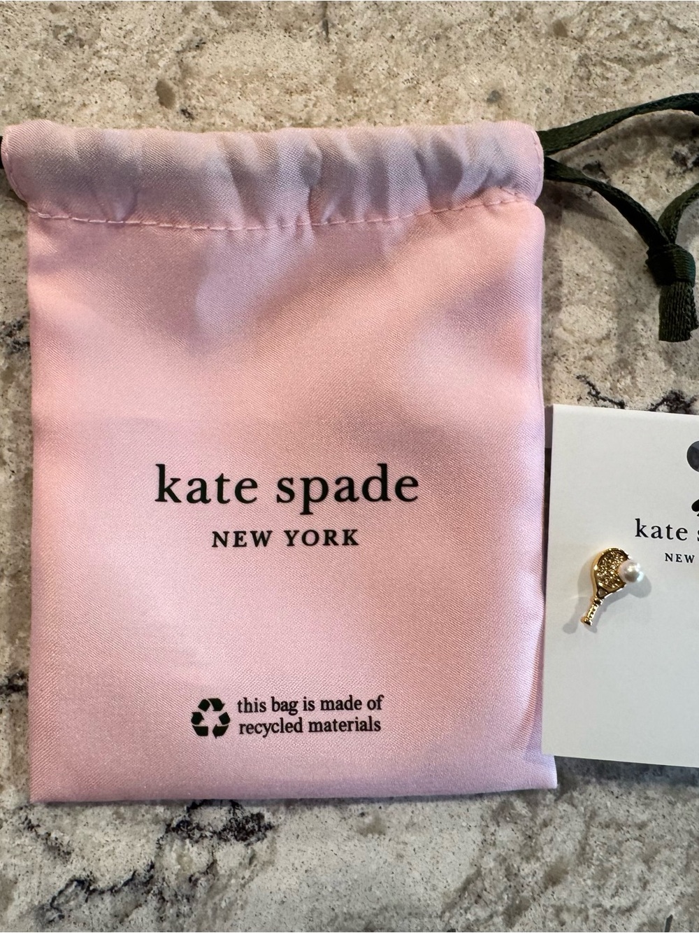 NWT Kate Spade Gold Tennis Racket Earrings with Pearl